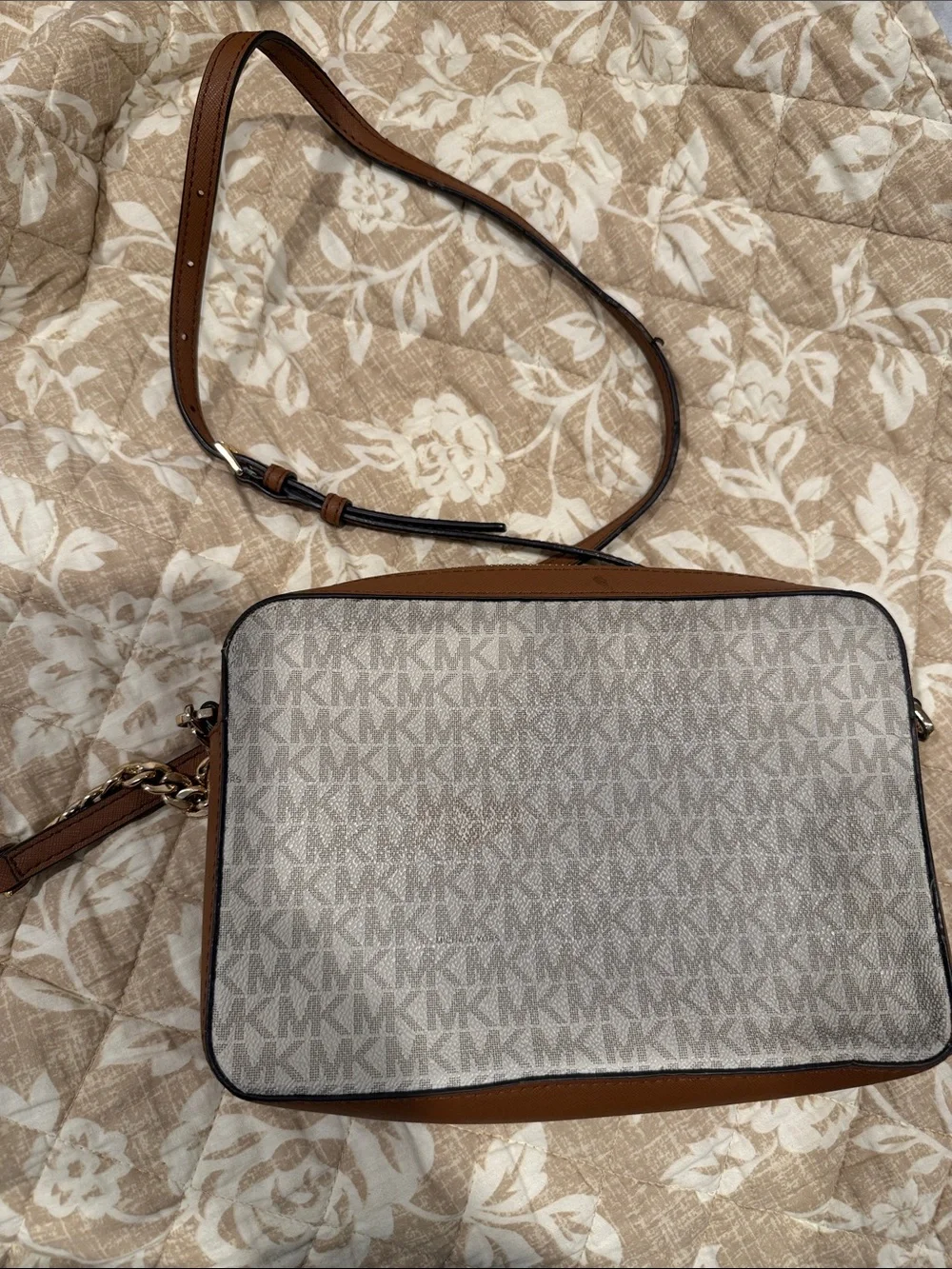 Michael Kors Beige/Chestnut Logo Crossbody Bag